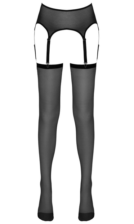 Fekete hálós harisnyatartó szett harisnyával, NO:XQSE, 6 állítható pánttal, rugalmas anyag, L-XL INTL