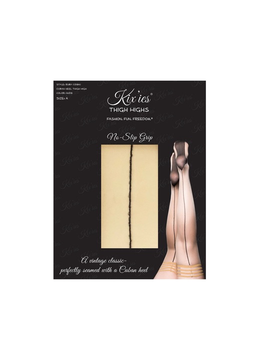 Sosete dres Kixies Ruby D, transparente, cu linie nagra, culoare nude, dimensiune D