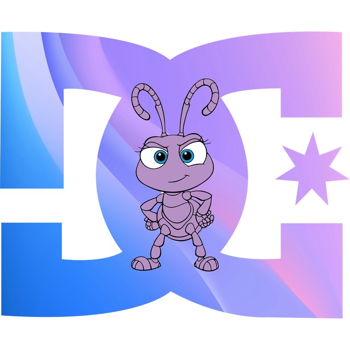 Sticker Adeziv Cu A Bugs Life, Cu Textul "DC" - Design 3, cu Margini Albe, PVC Vinyl 90CM