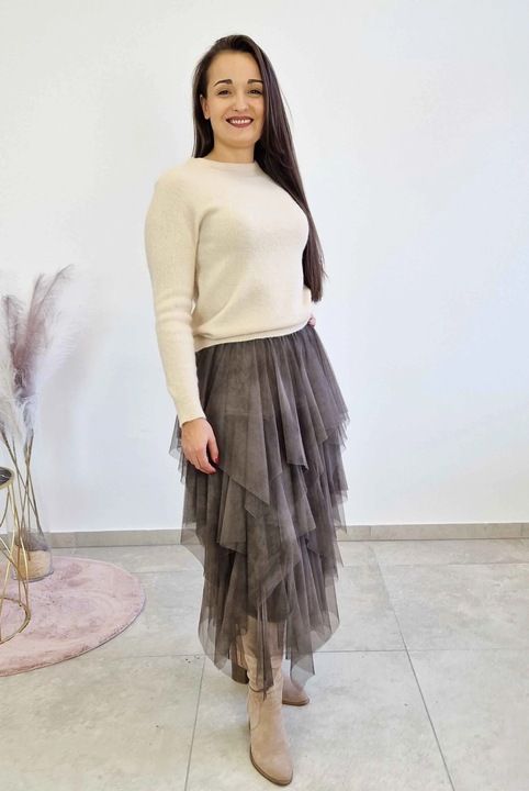 Fusta maxi, Nelino, Poliester, Ciocolata, One Size INTL