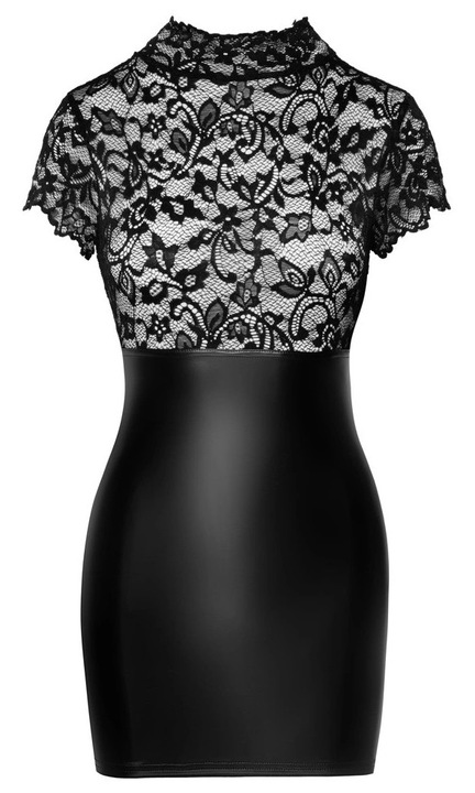 Rövid ruha, Noir, csipke és powerwetlook, fekete, szexi fehérnemű, XL INTL