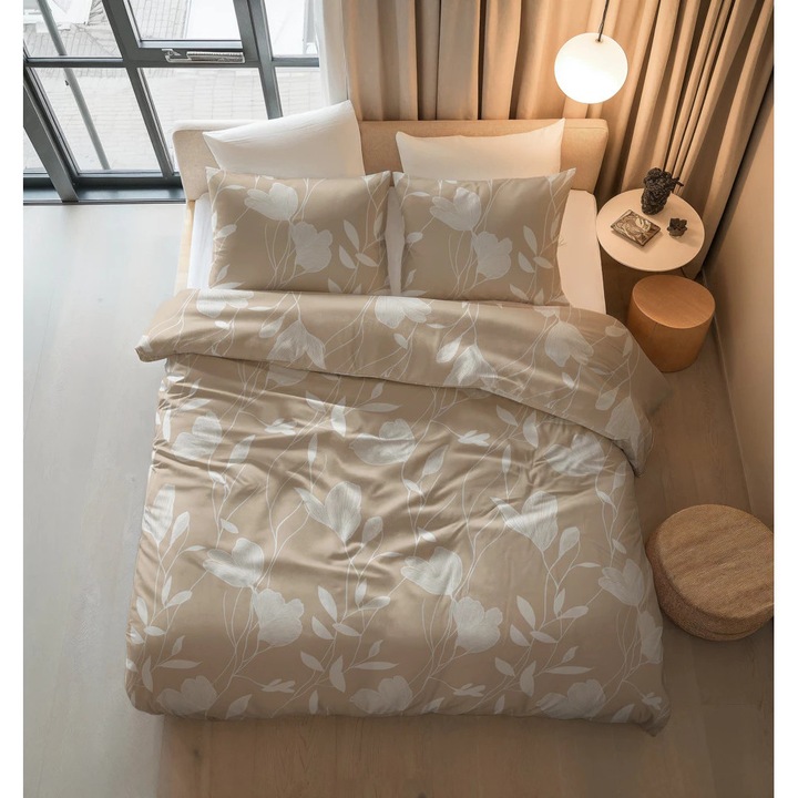 Sleeptime ágyneműgarnitúra, 1× paplanhuzat 140×200/220 cm, 1× párnahuzat 60×70 cm, 100% pamut, hipoallergén, 128T, Spring Sand Beige minta, barna szín