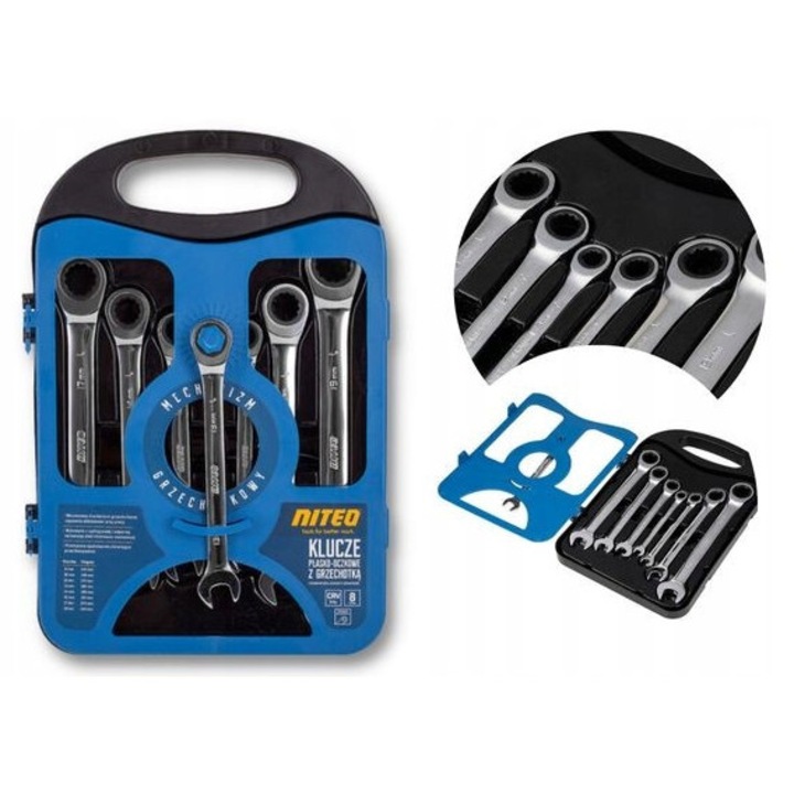 Set Chei Fixe cu Clichet Niteo Tools, 8 Pieces, Crom-Vanadiu