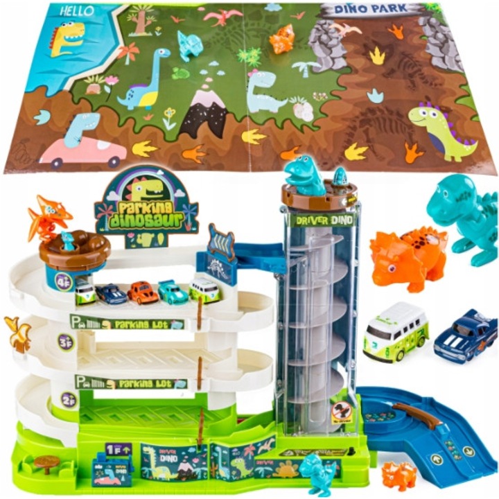 Parc Auto Dinozaur Interactiv cu Masinute si Dinozauri XXL