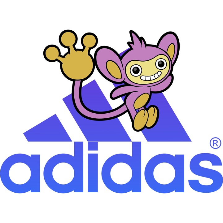 Sticker Adeziv Cu Pokemon, Cu Textul "Adidas" - Design 17, cu Margini Albe, PVC Vinyl 60CM