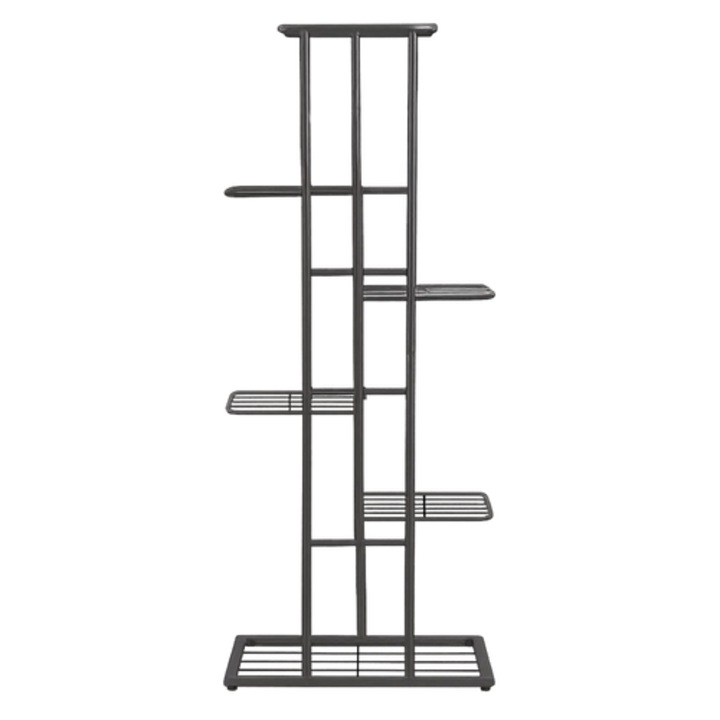 Suport flori Ruhhy, metal si PAL, etajere multiple, negru si maro, 106x41x22cm