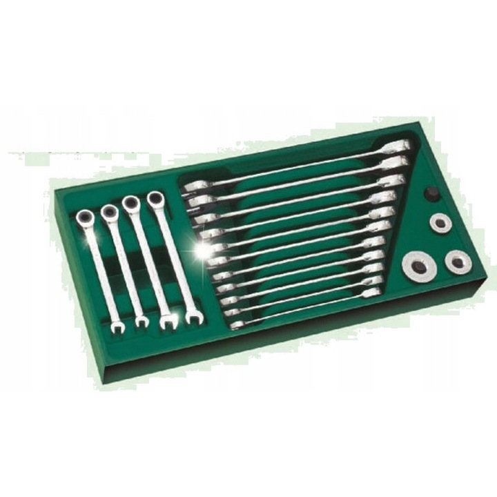 Set chei fixe-inelare SATA cu clichet dublu, 19 piese, metrice