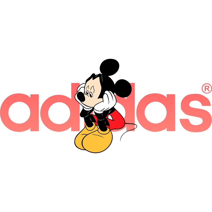 Sticker Adeziv Cu Mickey si Minnie, Cu Textul "Adidas" - Design 90, cu Margini Albe, PVC Vinyl 90CM