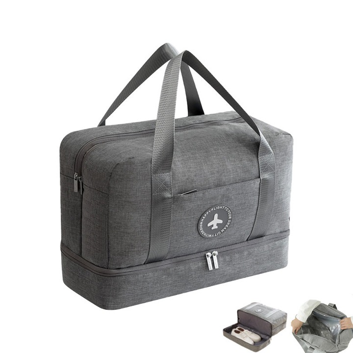 SARL utazótáska cipőrekesszel, száraz-nedves elválasztással, 35l, szürke