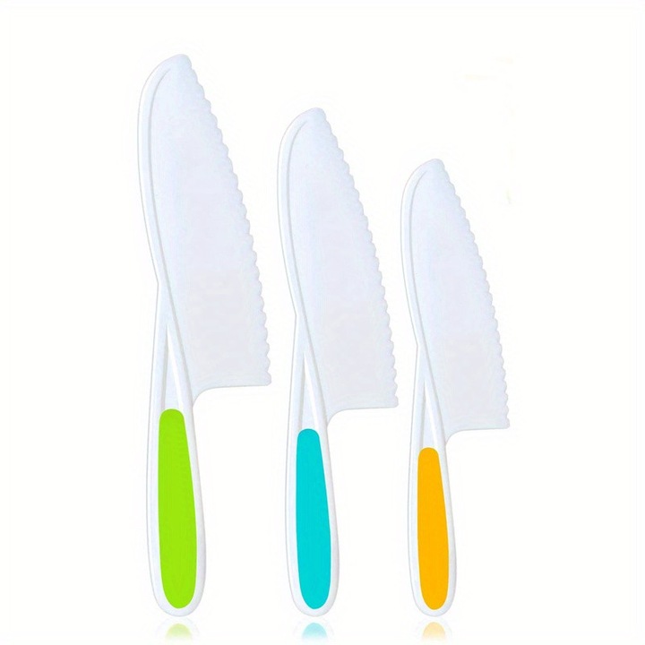 Set de cutite pentru copii, 3 bucati, plastic, multicolor, 12cm lama