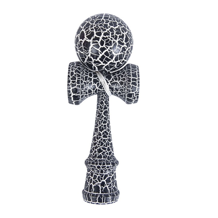 Kendama profesionala, model crapat, 18 centimetri, alb-negru