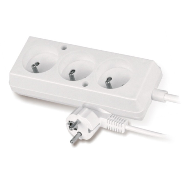 Priza de extensie Volteo 3 prize, 1,5 metri, alb