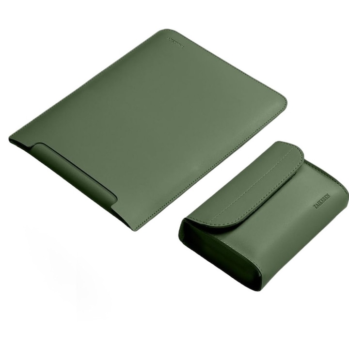 Калъф за лаптоп 13 инча, съвместим с MacBook 12 A1534 / Air 11 13 M1 A2337 / Pro 13 A2338, 11.6-12.3 Acer Chromebook / HP Stream / ASUS / Surface Pro 8/7/6 / X / 5 / 4 / 3, чанта от PU с малък външен калъф, зелен
