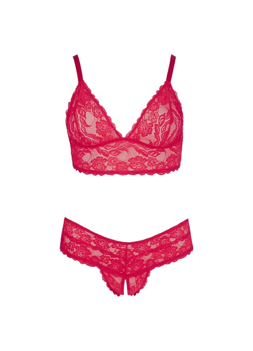 Cottelli Curves szett, teljes piros csipkéből, zárás nélküli melltartó + tangák, 4XL