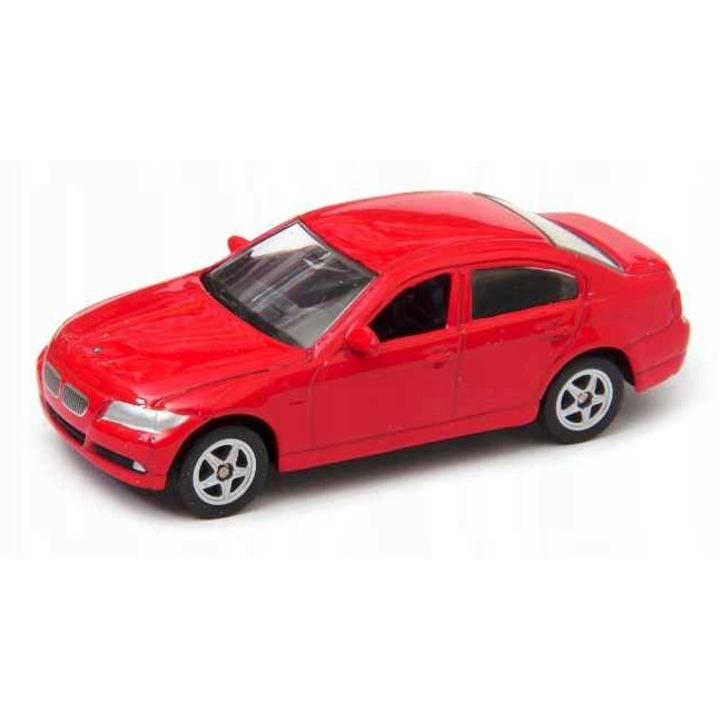 Masinuta Welly model BMW 330i, scara 1:64, metal si plastic, rosie, 7 cm