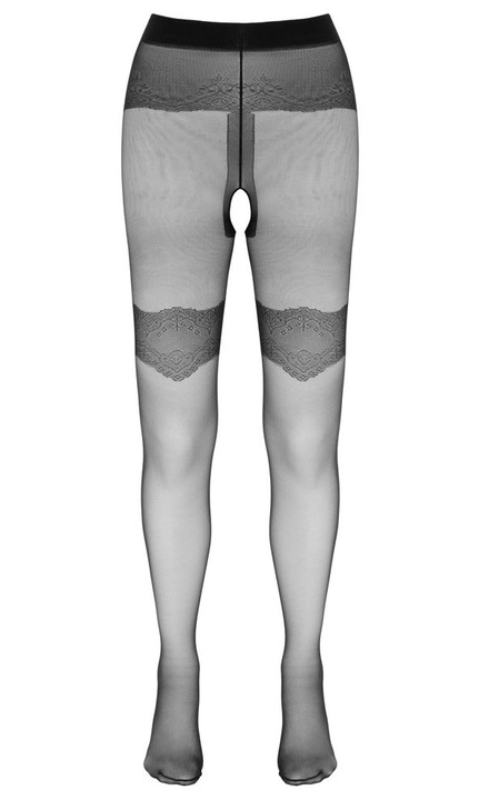 Cottelli fekete harisnya dekoratív varrással és nyitott résszel, L-XL INTL