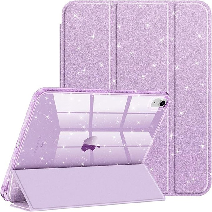 Калъф, съвместим с iPad 11-инчов (A16) 2025 & 10-инчов 2022 – С държач за молив & Сгъваема стойка – Ултратънък TPU, виолетов