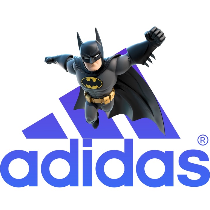 Sticker Adeziv Cu Batman, Cu Textul "Adidas" - Design 14, cu Margini Albe, PVC Vinyl 15CM