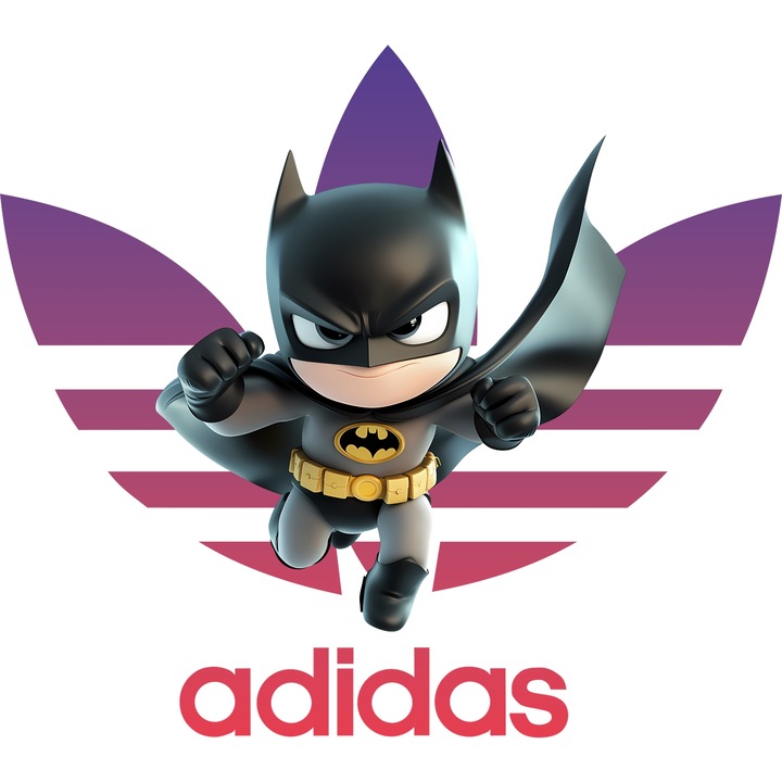 Sticker Adeziv Cu Batman, Cu Textul "Adidas" - Design 16, cu Margini Albe, PVC Vinyl 23CM