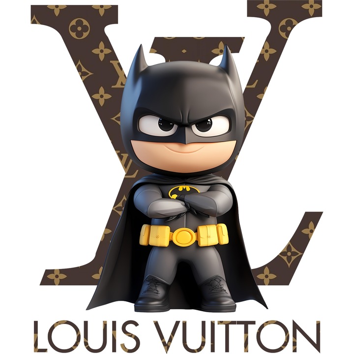 Sticker Adeziv Cu Batman, Cu Textul "Louis Vuitton" - Design 8, cu Margini Albe, PVC Vinyl 10CM