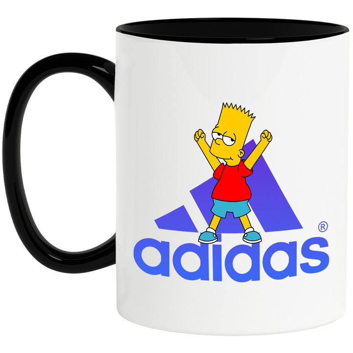 Cana Cu Simpson, Cu Textul "Adidas" - Design 20, Ceramica, 330ML, Cu Maner si Interior Negru