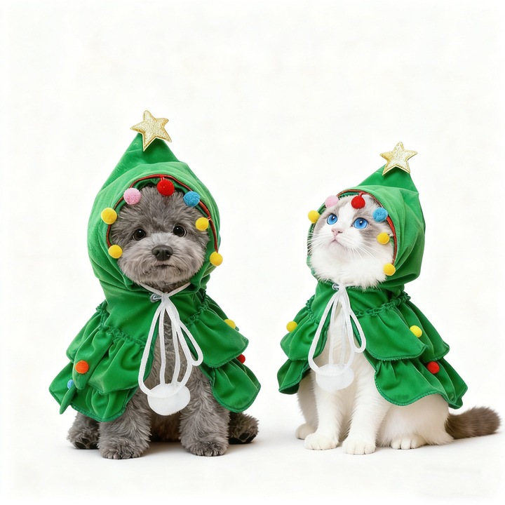 Costume de Crăciun Wanyan pentru animale de companie, pelerine cu glugă și pompoane, mărimea M, pentru câini sub 10KG