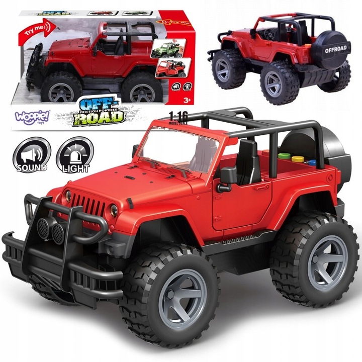 Jeep Terenowy WOOPIE cu Sunete si Lumini, Rosu, 1:16