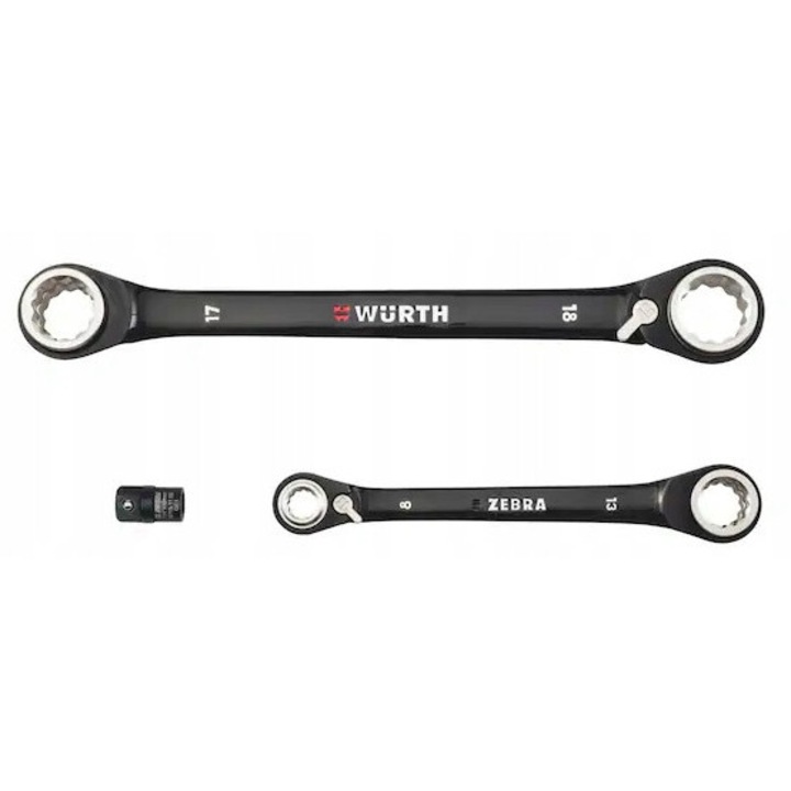 Set chei tubulare cu clichet, Wurth, Zebra Black Edition, 8-19 mm