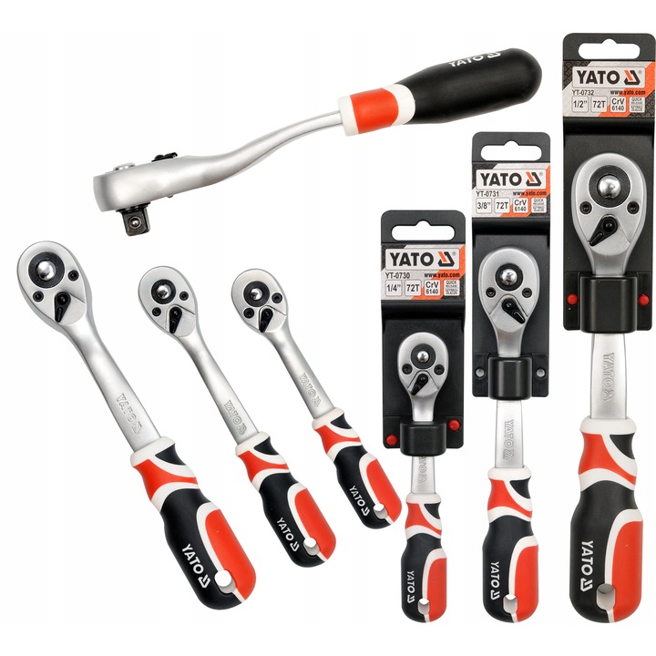 Set 3 carti Chei Cu Clichet Curbe 1/4", 3/8", 1/2" Yato