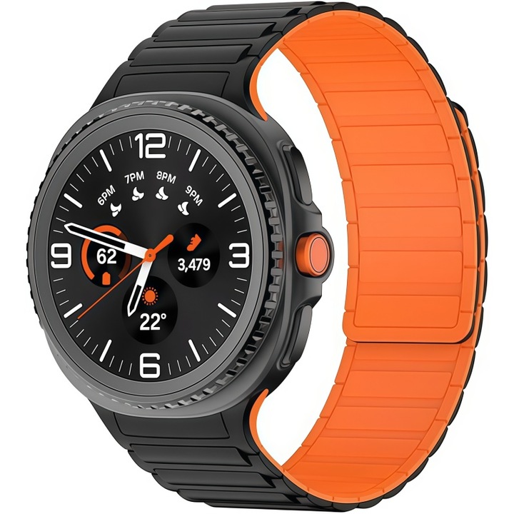 XONGSOR szilikon sport szíj, mágneses, fekete/narancssárga, kompatibilis a Samsung Galaxy Watch 8 / Watch 8 Classic modellekkel