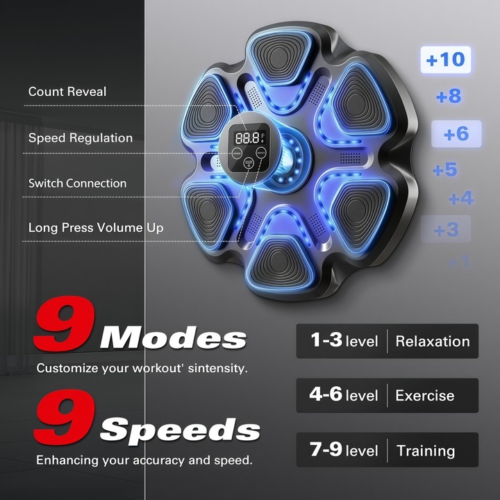 Aparat de box muzical, XONGSOR, cu manusi inclus, conexiune Bluetooth, LED, Negru