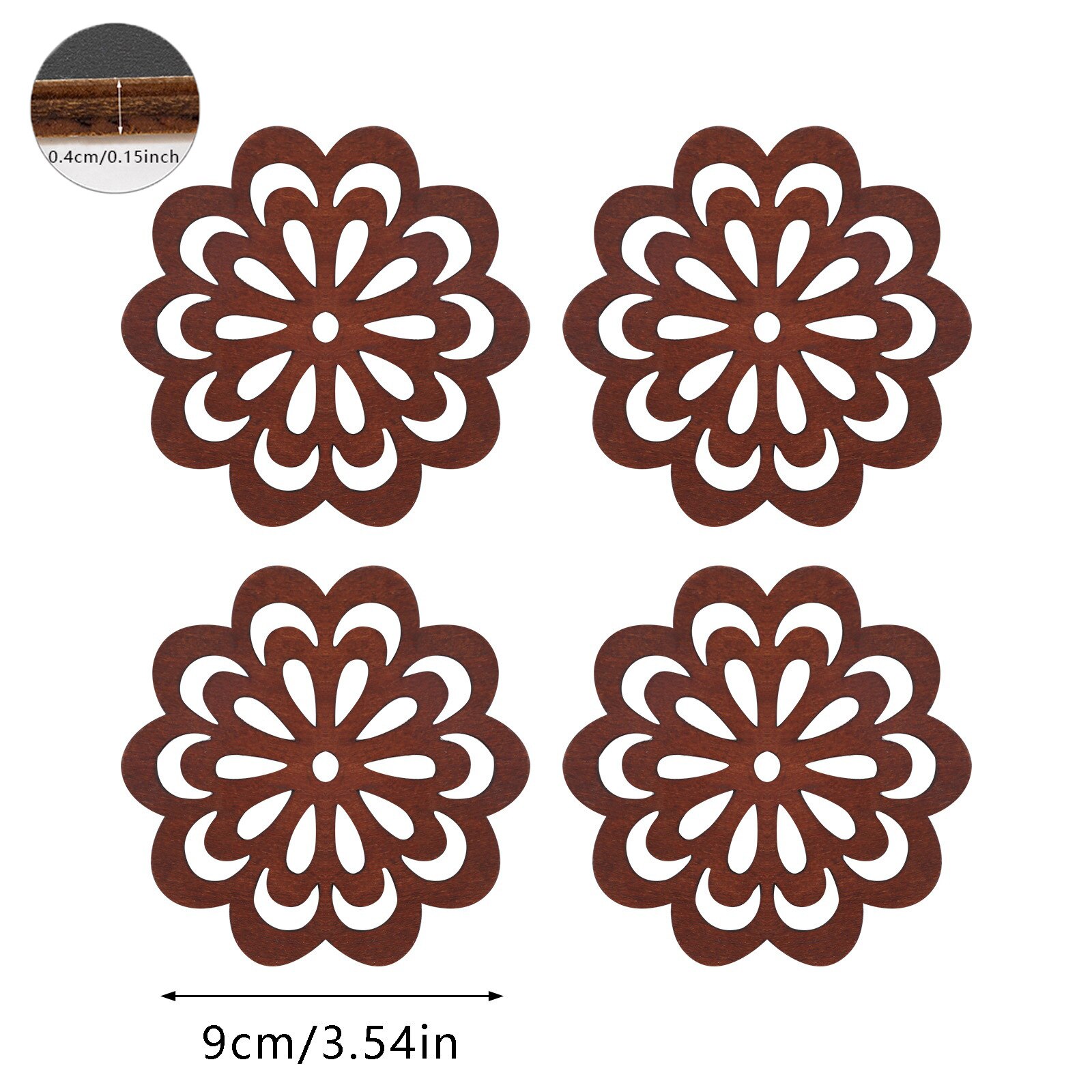 Suporturi bauturi set 4 buc, design rustic, din lemn, izolatie termica ...