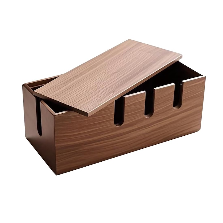 Cutie organizare cabluri LYCENXI® lemn maro 30x15x10cm