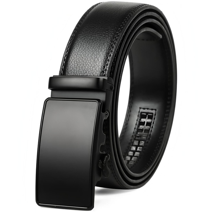 Мъжки колан, естествена кожа, автоматична катарама, регулируем, 130см, черен