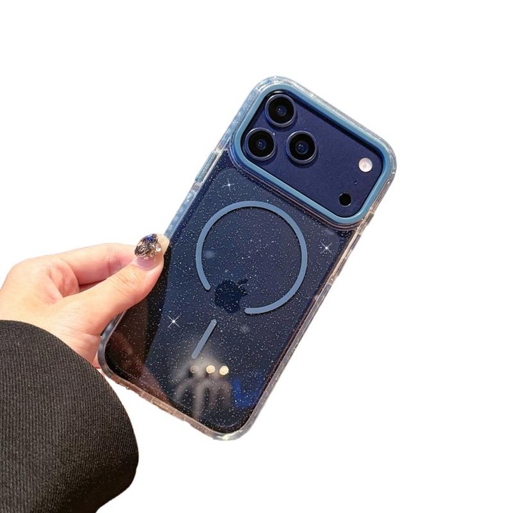 Telefon tok, Crystal Glitter, ütésálló, kék, iPhone 17 Pro Max-hoz