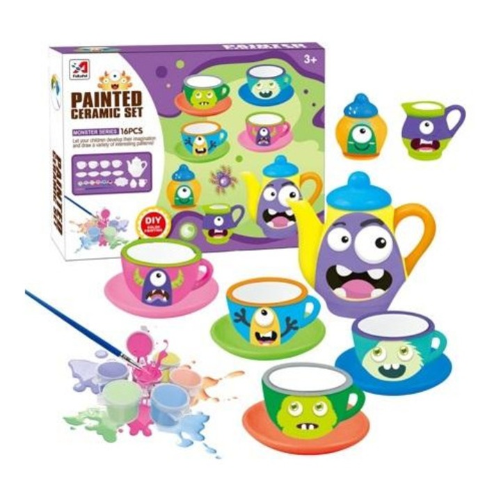 Kerámia festőkészlet, MAKSIK, 4 teáscsésze, 4 csészealj, többszínű