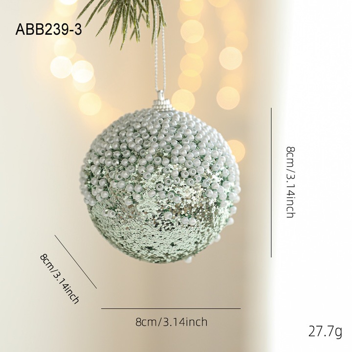 Glob de Craciun, verde, 8cm, cu sclipici, set decorativ