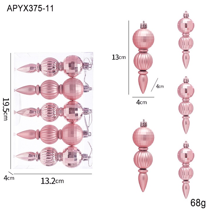 Set globuri de Craciun, decorare pom, design gourd roz electroplacat, 5 piese