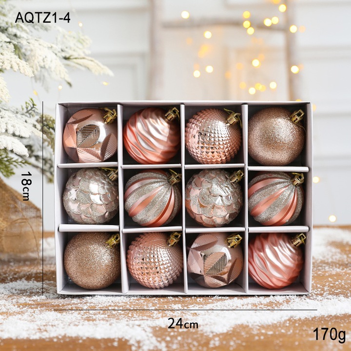 Set 12 globuri de Craciun 6cm, ornament brad, culoare champagne