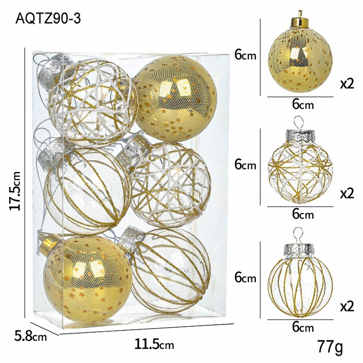 Set de globuri de Craciun, 6CM, aurii, 6 bucati