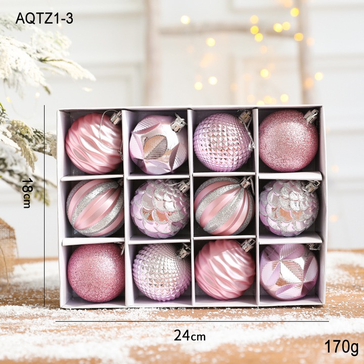 Set 12 globuri de Craciun 6cm, ornament brad, roz
