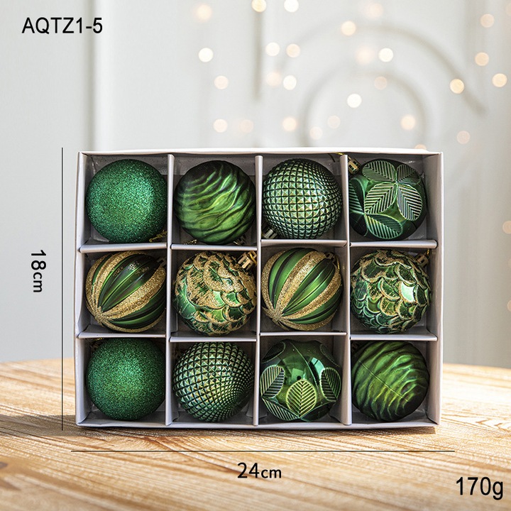 Set 12 globuri de Craciun 6cm, ornament pentru brad, verde