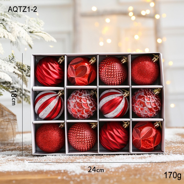 Set 12 globuri de Craciun, 6cm, rosii, decorare brad