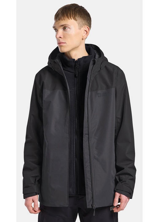 Geaca 3 in 1 barbati, Jack Wolfskin, negru, impermeabil, calduroasa, 2XL INTL