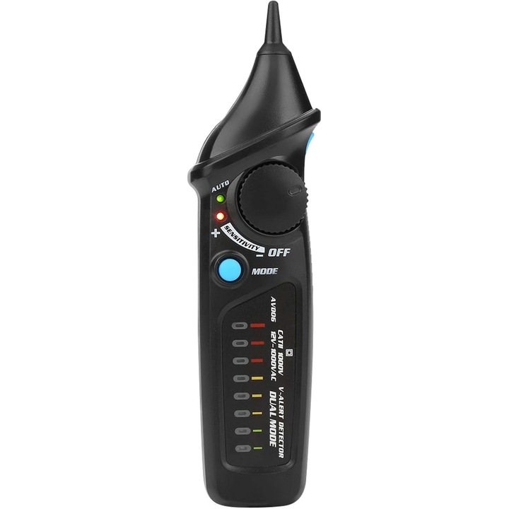 Detector de tensiune fara contact AC12-1000V, pen tester pentru electricieni, sensibilitate reglabila, afisaj LED multicolor, negru