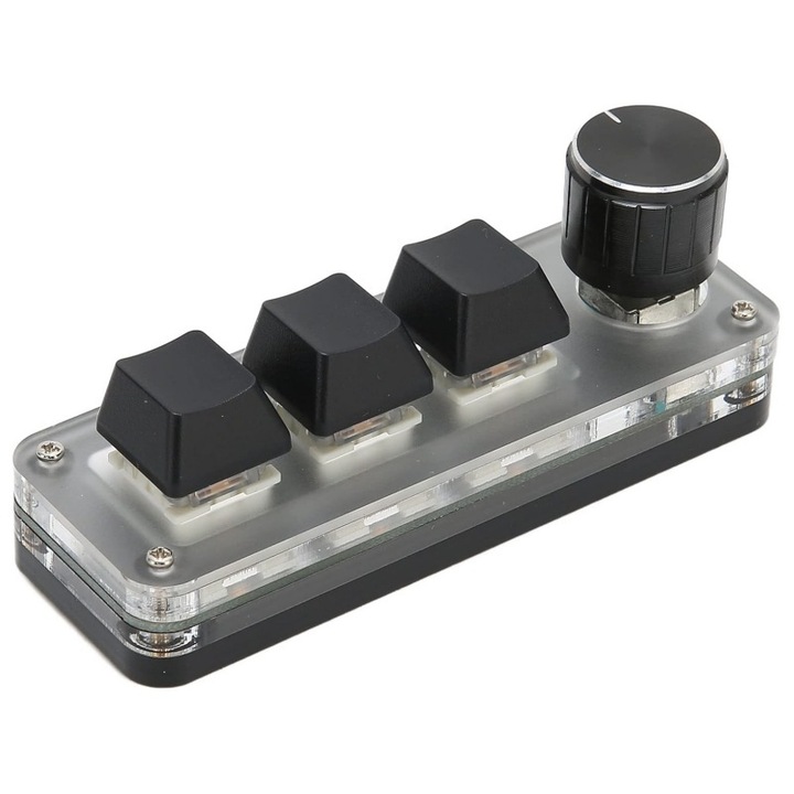 Програмируема механична клавиатура, AjieQaQ, 3 бутона, RGB осветление, Бързи команди, Контрол и Производителност за игри, USB Type-C връзка, Антистатична защита, Черна, USB