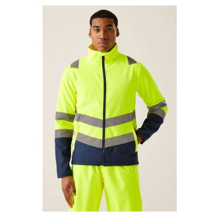Férfi kabát, softshell, jól láthatósági, Regatta RETRA722, sárga/sötétkék, M