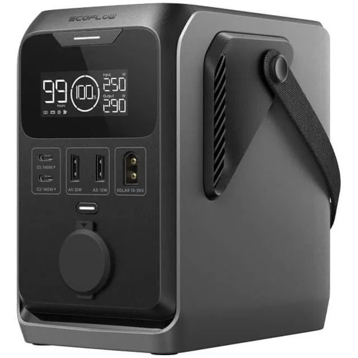 Statie portabila de alimentare EcoFlow Trail 300 DC, 288Wh, 90K mAh, afisaj CD, USB-C, USB-A, port solar si auto