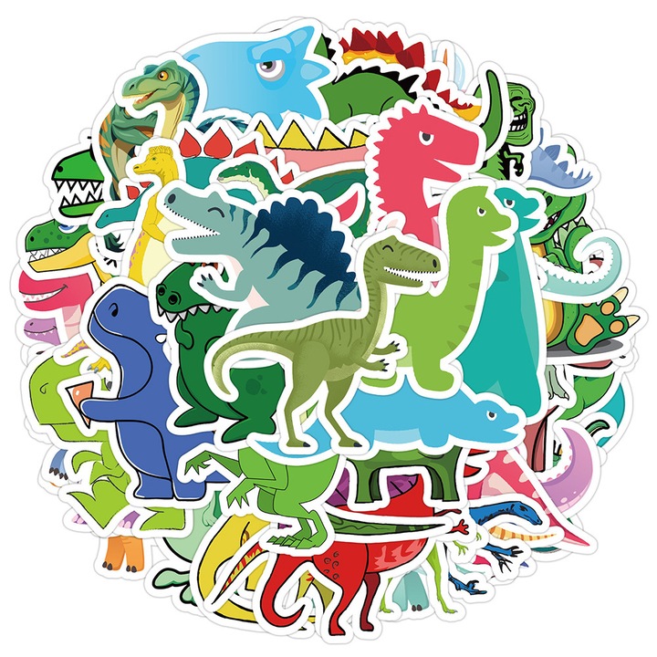 Set 50 de Stickere cu Dinozauri, Rezistente la Apa