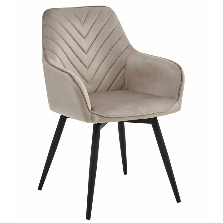 Стол тип кресло за кухня/дневна, Artool, Nana, въртящ се, кадифе, метал, тъмно бежов и черен, 56x61x83.5 см